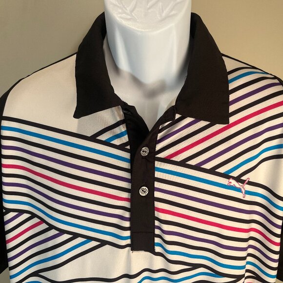 Puma Golf Men's black with multicolor detail short sleeve performance polo L - Picture 1 of 4